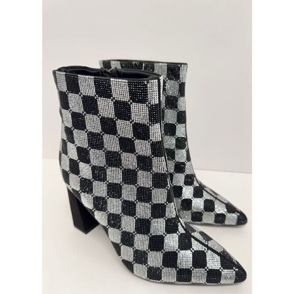 Wild Pair Boots Size 6 Checkered Pointed Toe Rhinestones High Heel Booties NEW - Picture 2 of 9